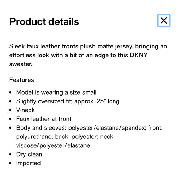 DKNY Black Faux Leather V-Neck Top Size Small - Picture 4 of 7